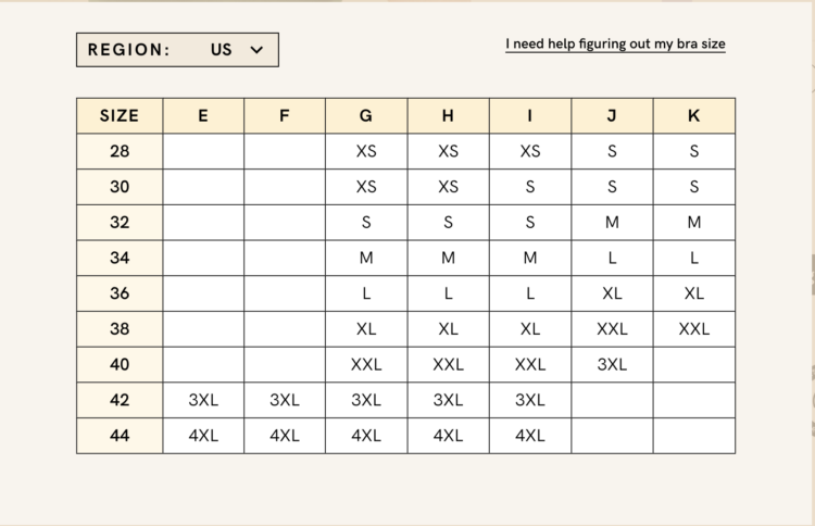 Sugar Candy bra size chart